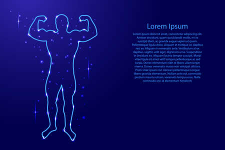 Figure of a man bodybuilder from the contours network blue, luminous space stars for sports banner, poster, greeting card, of vector illustrationのイラスト素材