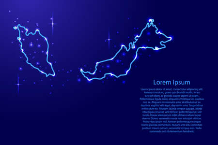 Map Malaysia from the contours network blue, luminous space stars for banner, poster, greeting card, of vector illustrationのイラスト素材