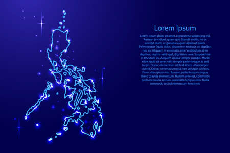 Map Philippines from the contours network blue, luminous space stars for banner, poster, greeting card, of vector illustrationのイラスト素材