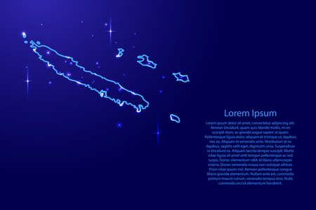 Map New Caledonia from the contours network blue, luminous space stars for banner, poster, greeting card, of vector illustrationのイラスト素材