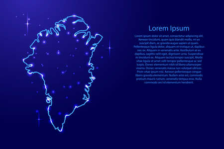 Map Greenland from the contours network blue, luminous space stars for banner, poster, greeting card, of vector illustrationのイラスト素材
