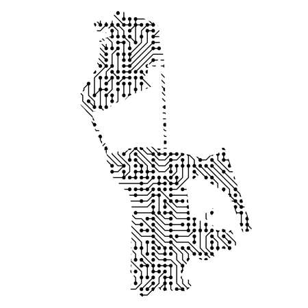 Abstract schematic map of Macao from the black printed board, chip and radio component of vector illustrationのイラスト素材