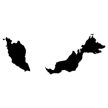 Black silhouette vector illustration of country borders map of Malaysia on white backgroundのイラスト素材