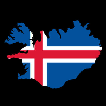 silhouette country borders map of Iceland on national flag background of vector illustrationのイラスト素材