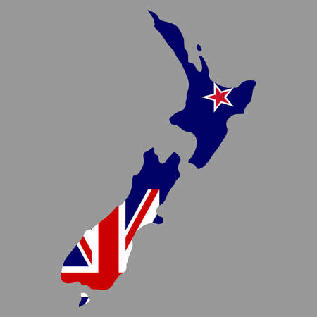 silhouette country borders map of New Zealand on national flag background of vector illustrationのイラスト素材