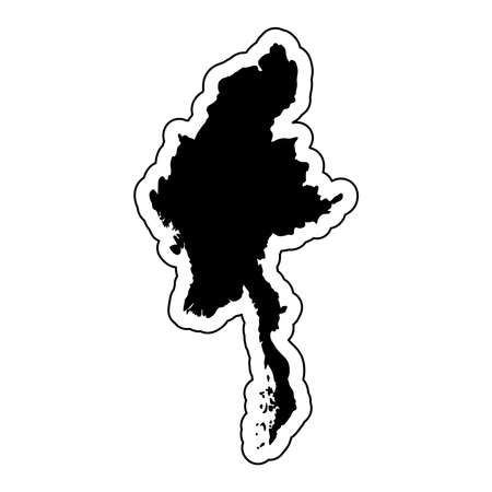 Black silhouette of the country Myanmar with the contour line or frame. Effect of stickers, tag and label. Vector illustration.のイラスト素材