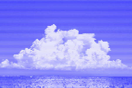 Image collage of sea and sky with white clouds from horizontal lines and paths of variable thickness color blue on white background. Vector illustration.のイラスト素材