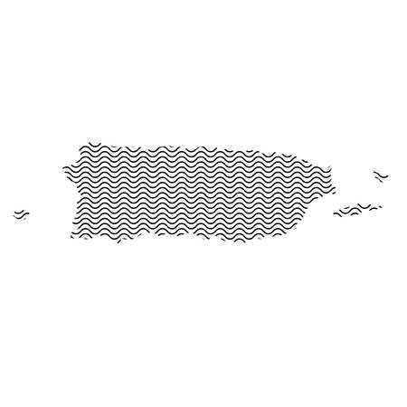 Puerto Rico map country abstract silhouette of wavy black repeating lines. Contour of sinusoid curve. Vector illustration.のイラスト素材