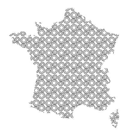 France map country abstract silhouette from industrial gears drive. Black repeating pattern. Vector illustration.のイラスト素材
