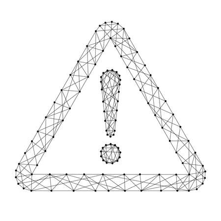 Danger sign exclamation point in triangle from futuristic polygonal black lines and dots. Vector illustration.のイラスト素材