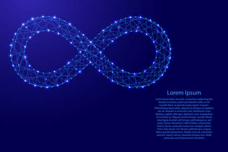 Infinity sign from futuristic polygonal blue lines and glowing stars for banner, poster, greeting card. Vector illustration.のイラスト素材
