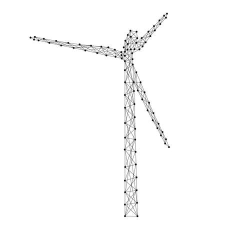 Wind generator mills turbine renewable electrical energy from abstract futuristic polygonal black lines and dots. Vector illustration.のイラスト素材