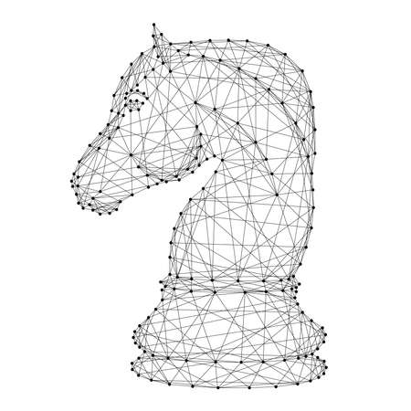 Chess horse figure from abstract futuristic polygonal black lines and dots. Vector illustration.のイラスト素材
