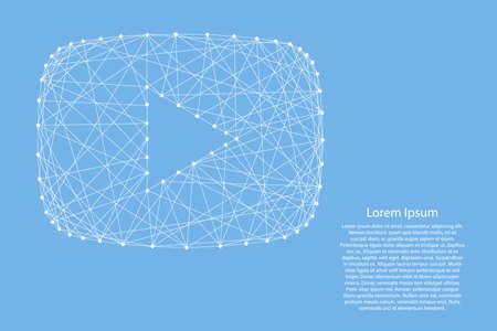 Video player round button  in TV screen icon from abstract futuristic polygonal white lines and dots...