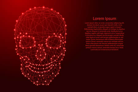 Human skull front from futuristic polygonal red lines and glowing stars for banner, poster, greeting card. Vector illustration.のイラスト素材