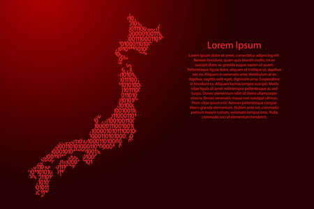 Japan map abstract schematic from red ones and zeros binary digital code for banner, poster, greeting card. Vector illustration.のイラスト素材