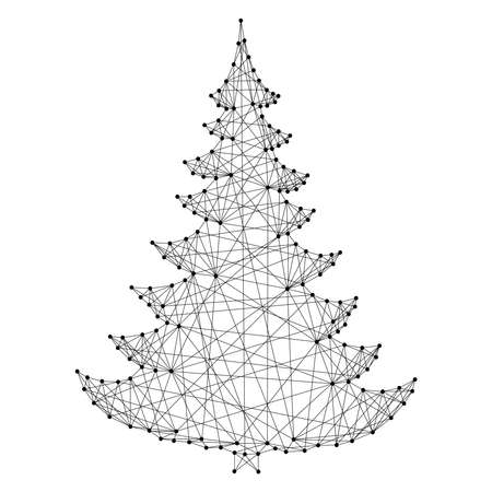 Christmas tree from abstract futuristic polygonal black lines and dots. Vector illustration.のイラスト素材