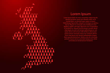 United Kingdom map abstract schematic from red Christmas tree and Happy New Year decoration pattern for banner, poster, greeting card. Vector illustration.のイラスト素材