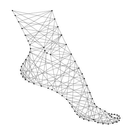 Foot female health fitness flexibility from abstract futuristic polygonal black lines and dots. Vector illustration.のイラスト素材