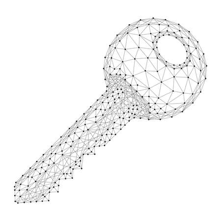Key lock data storage and protection information from abstract futuristic polygonal gray lines and black dots. Vector illustration.のイラスト素材