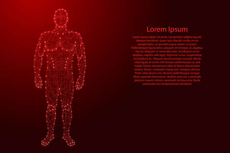 Human body from futuristic polygonal red lines and glowing stars for banner, poster, greeting card. Vector illustration.のイラスト素材