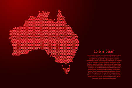 Australia map abstract schematic from red triangles repeating pattern geometric background with nodes for banner, poster, greeting card. Vector illustration.のイラスト素材