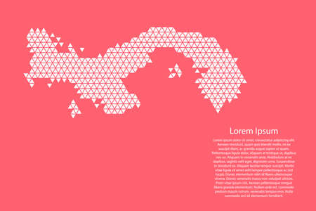 Panama map abstract schematic from white  triangles repeating pattern geometric on pink coral color  background with nodes for banner, poster, greeting card. Vector illustration.のイラスト素材