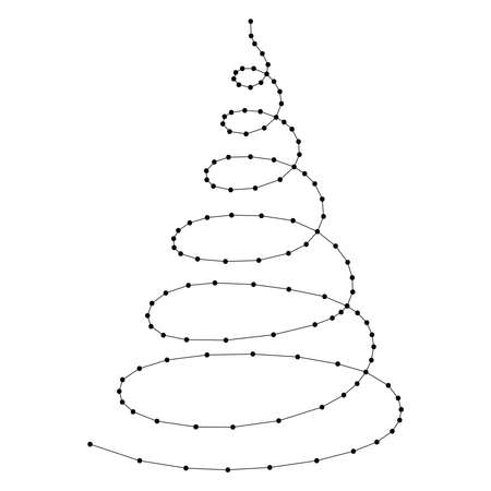 Christmas tree in the form of an abstract spiral from abstract futuristic polygonal black lines and dots. Vector illustration.のイラスト素材