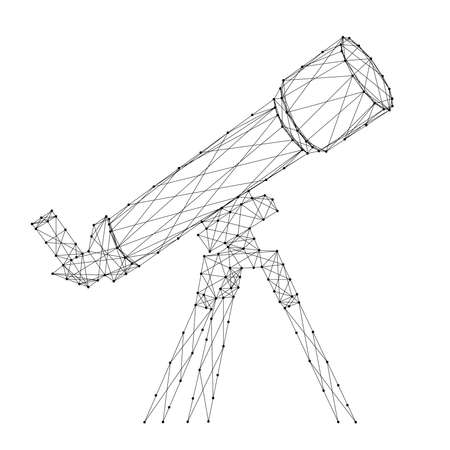 Telescope from abstract futuristic polygonal black lines and dots. Vector illustration.のイラスト素材