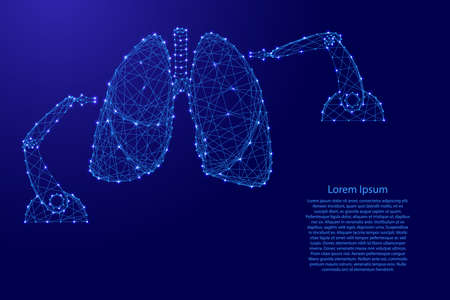 Surgery medical on human lungs by robotic arms manipulator modern innovative concept from futuristic polygonal blue lines and glowing stars for banner, poster, greeting card. Vector illustration.のイラスト素材