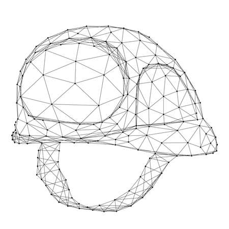 Construction helmet, safety concept from abstract futuristic polygonal black lines and dots. Vector illustration.のイラスト素材