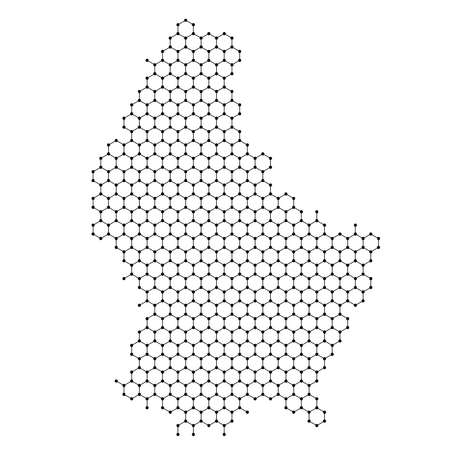 Luxembourg map from abstract futuristic hexagonal shapes, lines, points black, form of honeycomb or molecular structure. Vector illustrationのイラスト素材