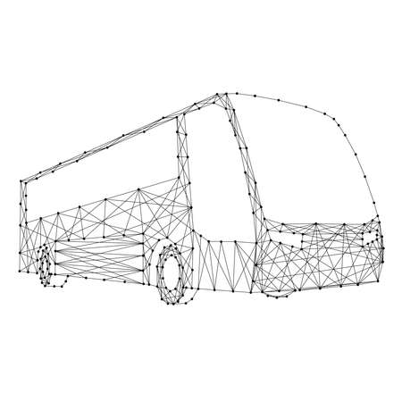 Bus from abstract futuristic polygonal black lines and dots. Vector illustration.のイラスト素材