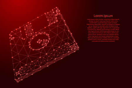 Floppy disk magnetic data from futuristic polygonal red lines and glowing stars for banner, poster, greeting card. Vector illustration.のイラスト素材