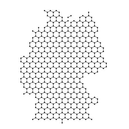 Germany map from abstract futuristic hexagonal shapes, lines, points black, in the form of honeycomb or molecular structure. Vector illustration.のイラスト素材