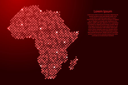 Africa map from red pattern rhombuses of different sizes and glowing space stars grid. Vector illustration.のイラスト素材