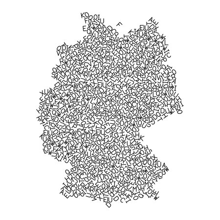 Germany map from pattern of black latin alphabet scattered letters. Vector illustration.のイラスト素材