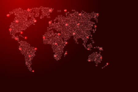 World map from red and glowing stars icons pattern set of SEO analysis concept or development, business. Vector illustration.のイラスト素材