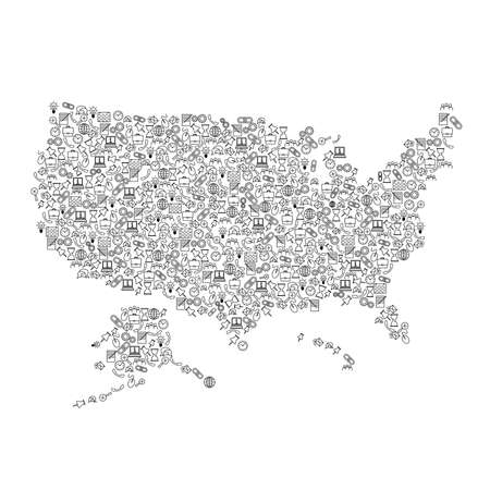 United States of America, USA map from black pattern set icons of SEO analysis concept or development, business. Vector illustration.のイラスト素材