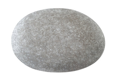 Stone pebble is oval gray smooth, isolated on white background with clipping pathの写真素材