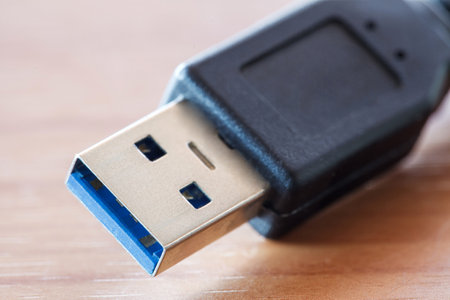 USB connector plug, macro close-up, selective focusの写真素材