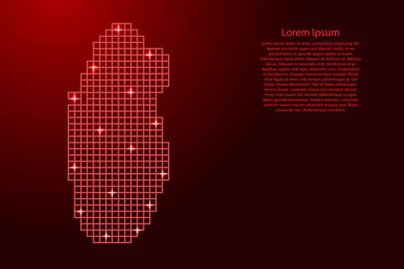 Qatar map silhouette from red mosaic structure squares and glowing stars. Vector illustration.のイラスト素材