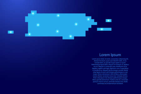 Puerto Rico map silhouette from blue square pixels and glowing stars. Vector illustration.のイラスト素材