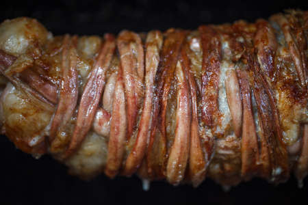Lamb intestines and giblets fried on spit for kokorech.の写真素材