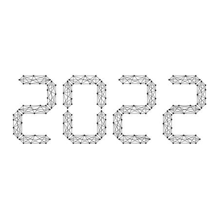 Christmas numbers 2022 Happy New Year from digital electronic segment display abstract futuristic polygonal black lines and dots. Vector illustration.のイラスト素材