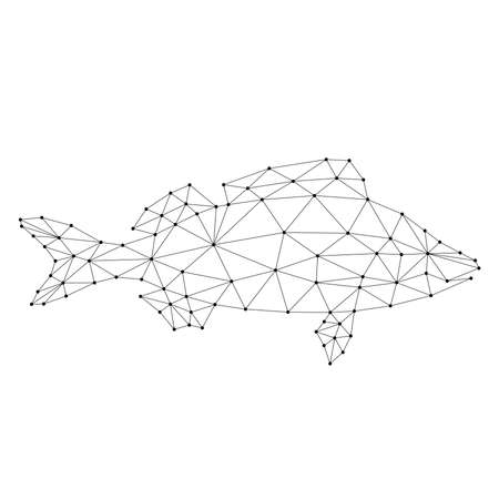 Fish from abstract futuristic polygonal black lines and dots. Vector illustration.のイラスト素材