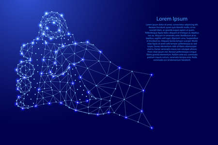 Wrist spring expander in hand, from futuristic polygonal blue lines and glowing stars for banner, poster, greeting card. Vector illustration.のイラスト素材