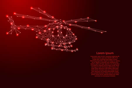 Helicopter flying, from futuristic polygonal red lines and glowing stars for banner, poster, greeting card. vector illustration.のイラスト素材