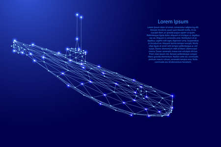Submarine from futuristic polygonal blue lines and glowing stars for banner, poster, greeting card. vector illustration.のイラスト素材