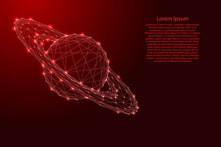 Saturn, planet with rings, from futuristic polygonal red lines and glowing stars for banner, poster, greeting card. vector illustration.のイラスト素材